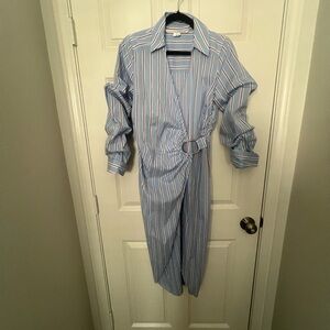 Veronica Beard Afton Blue and White Striped Wrap Shirtdress